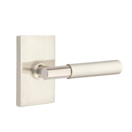 Emtek 5212MYLUS15LH 5212MYLUSLH Myles Lever Left Hand 2-3/8" Backset Privacy With Modern Rectangular Rose Satin Nickel