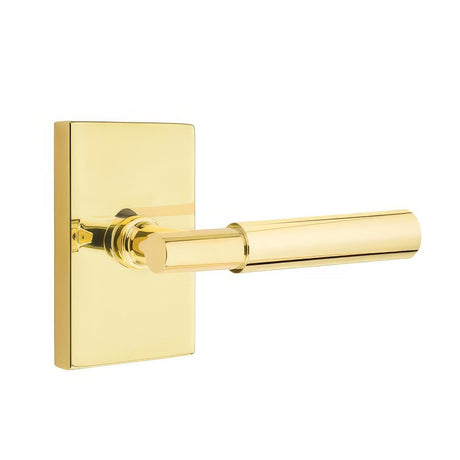 Emtek 5212MYLUS3NLLH 5212MYLUSLH Myles Lever Left Hand 2-3/8" Backset Privacy With Modern Rectangular Rose Unlacquered Brass