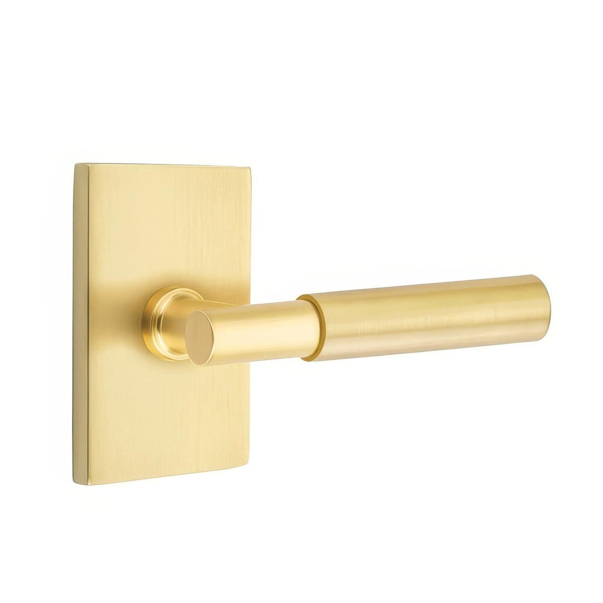 Emtek 5212MYLUS4LH 5212MYLUSLH Myles Lever Left Hand 2-3/8" Backset Privacy With Modern Rectangular Rose Satin Brass