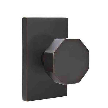 Emtek 5212OCTUS4 Knob 2-3/8" Backset Privacy with Modern Rectangular Rose for 1-3/8" to 2" Door - Reversible Satin Brass