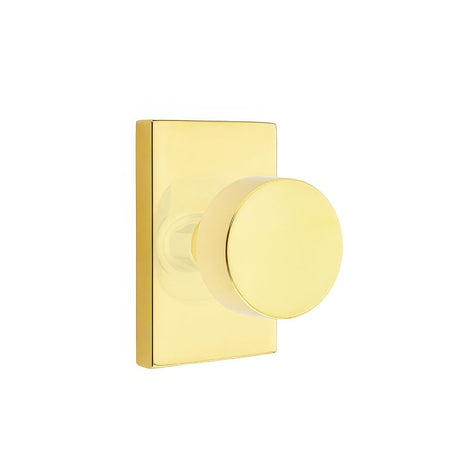 Emtek 5212ROUUS4 5212ROUUS Round Knob 2-3/8" Backset Privacy With Modern Rectangular Rose Satin Brass