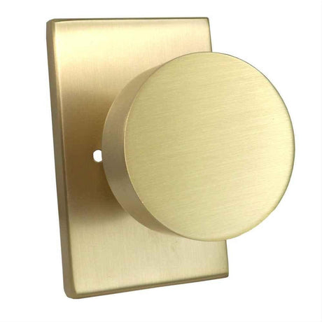 Emtek 5212ROUUS4.RLS Knob 2-3/8" Backset with Radius Latch Strike Privacy with Modern Rectangular Rose for 1-1/4" to 2" Door Satin Brass