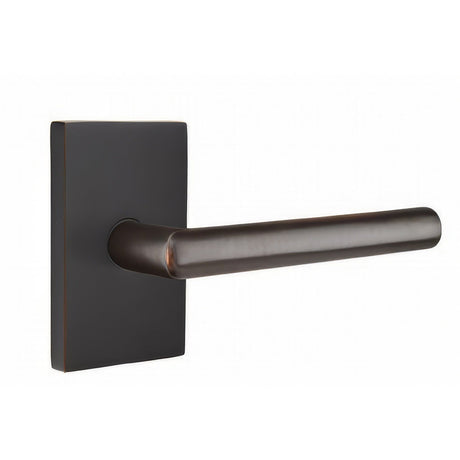 Emtek 5212STUUS10BLH 5212STUUSLH Stuttgart Lever Left Hand 2-3/8" Backset Privacy With Modern Rectangular Rose Oil Rubbed Bronze