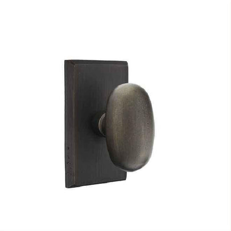 Emtek 7204BZEGMB Bronze Egg Knob 2-3/8" Backset Privacy with Style # 3 Rose for 1-3/8" to 2" Door - Reversible Medium Bronze