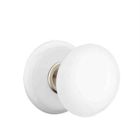 Emtek 8040IWUS15 White Porcelain Knob 2-3/8" Backset Privacy with Porcelain Rose for 1-1/4" to 2" Door - Reversible Satin Nickel