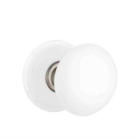 Emtek 8040IWUS15A White Porcelain Knob 2-3/8" Backset Privacy with Porcelain Rose for 1-1/4" to 2" Door - Reversible Pewter