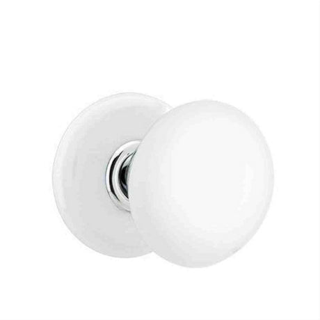 Emtek 8040IWUS19 White Porcelain Knob 2-3/8" Backset Privacy with Porcelain Rose for 1-1/4" to 2" Door - Reversible Flat Black