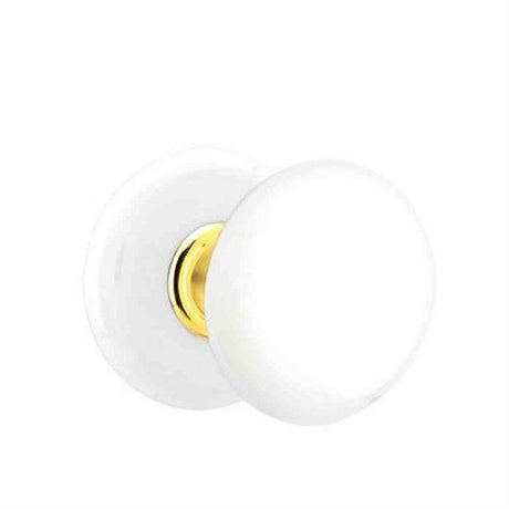 Emtek 8040IWUS26 White Porcelain Knob 2-3/8" Backset Privacy with Porcelain Rose for 1-1/4" to 2" Door - Reversible Polished Chrome