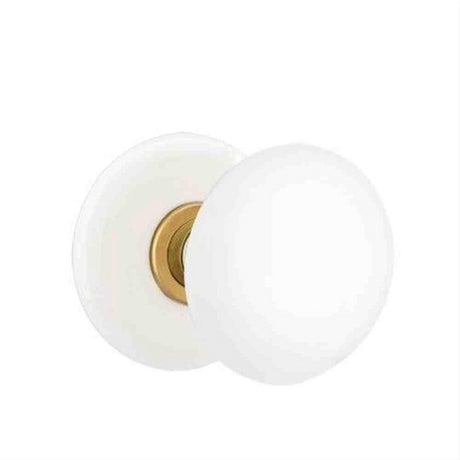 Emtek 8040IWUS7 White Porcelain Knob 2-3/8" Backset Privacy with Porcelain Rose for 1-1/4" to 2" Door - Reversible French Antique Brass