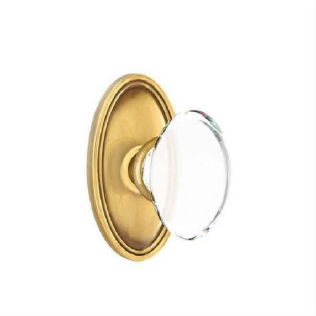 Emtek 8120HTUS7 Glass Knob 2-3/8" Backset Passage with Oval Rose for 1-1/4" to 2" Door - Reversible French Antique Brass