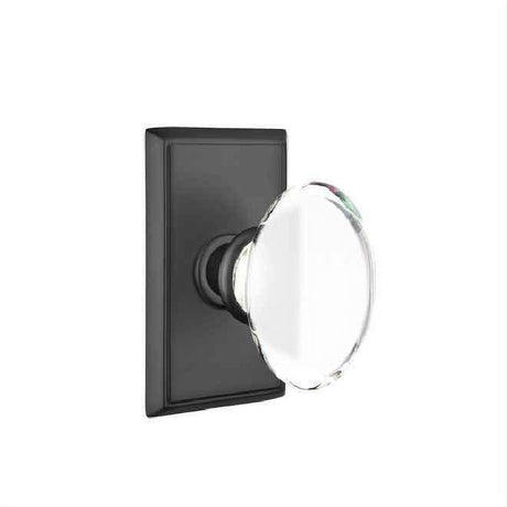 Emtek 8121HTUS19 Glass Knob 2-3/8" Backset Passage with Rectangular Rose for 1-1/4" to 2" Door - Reversible Flat Black