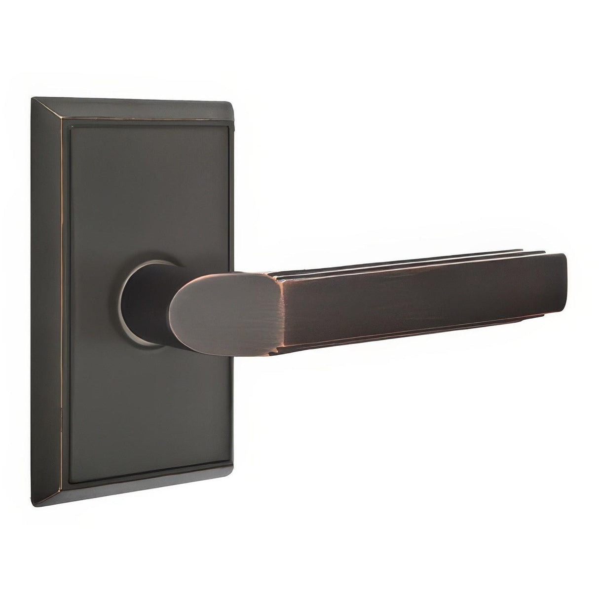 Emtek 8121MUS10BLH 8121MUSLH Milano Lever Left Hand 2-3/8" Backset Passage With Rectangular Rose Oil Rubbed Bronze
