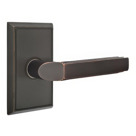 Emtek 8121MUS10BLH 8121MUSLH Milano Lever Left Hand 2-3/8" Backset Passage With Rectangular Rose Oil Rubbed Bronze