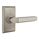 Emtek 8121MUS15ALH 8121MUSLH Milano Lever Left Hand 2-3/8" Backset Passage With Rectangular Rose Pewter
