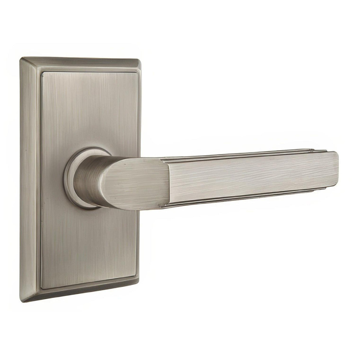 Emtek 8121MUS15ARH 8121MUSRH Milano Lever Right Hand 2-3/8" Backset Passage With Rectangular Rose Pewter