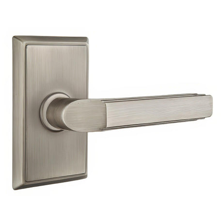 Emtek 8121MUS15ARH 8121MUSRH Milano Lever Right Hand 2-3/8" Backset Passage With Rectangular Rose Pewter
