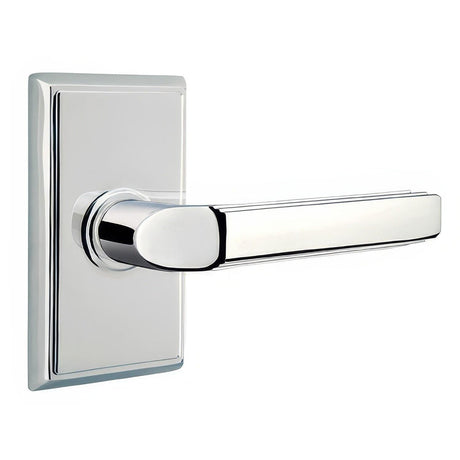 Emtek 8121MUS26RH 8121MUSRH Milano Lever Right Hand 2-3/8" Backset Passage With Rectangular Rose Polished Chrome