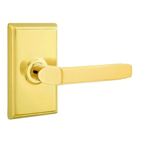 Emtek 8121MUS3LH 8121MUSLH Milano Lever Left Hand 2-3/8" Backset Passage With Rectangular Rose Polished Brass Lifetime
