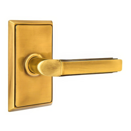 Emtek 8121MUS7LH 8121MUSLH Milano Lever Left Hand 2-3/8" Backset Passage With Rectangular Rose French Antique Brass