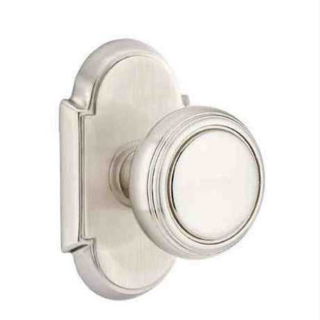 Emtek 8208NWUS15 Knob 2-3/8" Backset Privacy with # 8 Rose for 1-1/4" to 2" Door - Reversible Satin Nickel