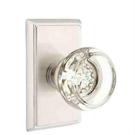 Emtek 8221GTUS10BXUS26 Glass Knob 2-3/8" Backset Privacy with Rectangular Rose for 1-1/4" to 2" Door - Reversible Oil Rubbed Bronze by Polished Chrome