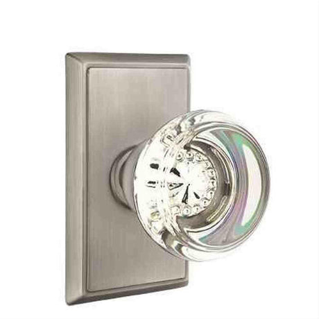 Emtek 8221GTUS14 Glass Knob 2-3/8" Backset Privacy with Rectangular Rose for 1-1/4" to 2" Door - Reversible Polished Nickel Lifetime