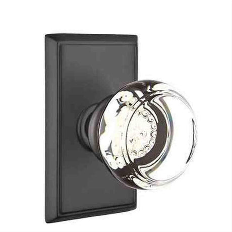 Emtek 8221GTUS15 Glass Knob 2-3/8" Backset Privacy with Rectangular Rose for 1-1/4" to 2" Door - Reversible Satin Nickel