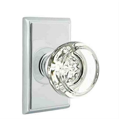 Emtek 8221GTUS15A Glass Knob 2-3/8" Backset Privacy with Rectangular Rose for 1-1/4" to 2" Door - Reversible Pewter