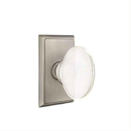 Emtek 8221HTUS15A Glass Knob 2-3/8" Backset Privacy with Rectangular Rose for 1-1/4" to 2" Door Pewter