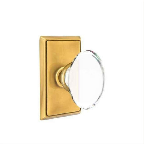Emtek 8221HTUS7 Glass Knob 2-3/8" Backset Privacy with Rectangular Rose for 1-1/4" to 2" Door French Antique Brass