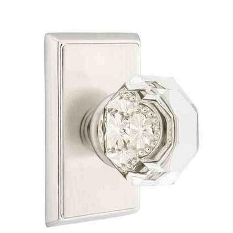 Emtek 8221OTUS15 Town Glass Knob 2-3/8" Backset Privacy with Rectangular Rose for 1-1/4" to 2" Door - Reversible Satin Nickel