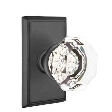 Emtek 8221OTUS19 Town Glass Knob 2-3/8" Backset Privacy with Rectangular Rose for 1-1/4" to 2" Door - Reversible Flat Black