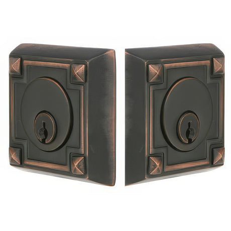 Emtek 8354US10B Arts and Crafts Style Designer Brass Double Cylinder Deadbolt Oil Rubbed Bronze