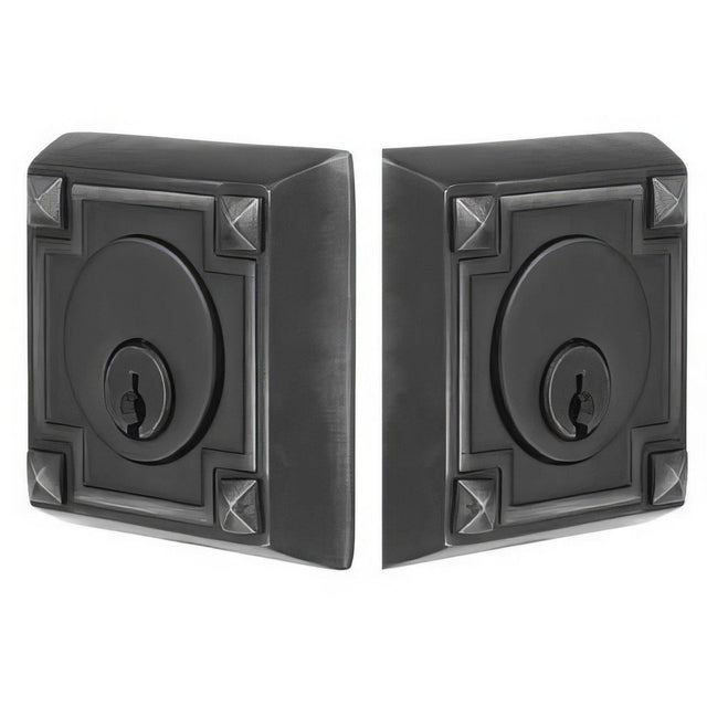 Emtek 8354US19 Arts and Crafts Style Designer Brass Double Cylinder Deadbolt Flat Black