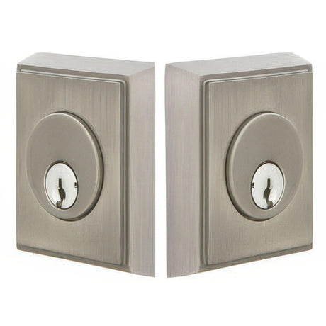 Emtek 8368US15A Rectangular Style Brass Modern Double Cylinder Deadbolt Pewter