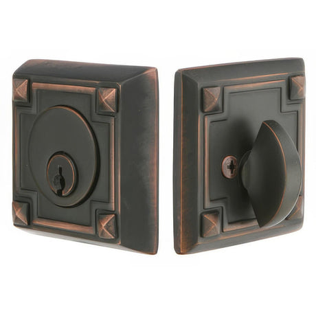 Emtek 8454US10B Arts and Crafts Style Designer Brass Single Cylinder Deadbolt Oil Rubbed Bronze