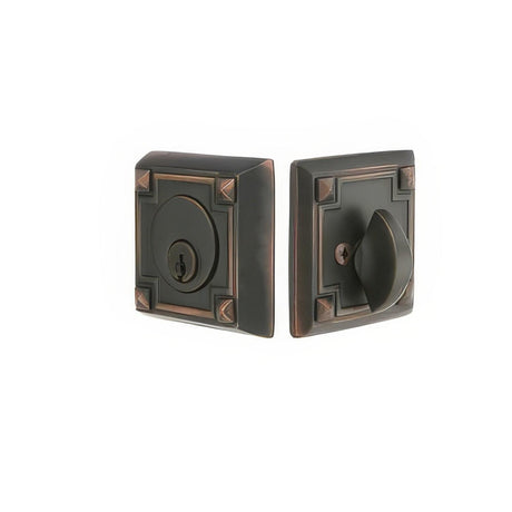 Emtek 8454US19 Arts and Crafts Style Designer Brass Single Cylinder Deadbolt Flat Black