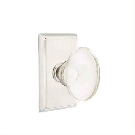 Emtek 8521HTUS15 Glass Knob Dummy Pair with Rectangular Rose for 1-1/4" to 2" Door - Reversible Satin Nickel