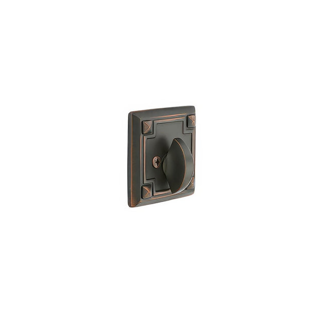 Emtek 8554US10B Arts and Crafts Style Designer Brass One-Sided Deadbolt Oil Rubbed Bronze