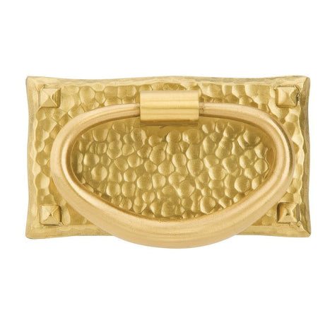 Emtek 86041US4 Hammered 3" Solid Brass Arts & Crafts Oval Drop Cabinet Pull Satin Brass