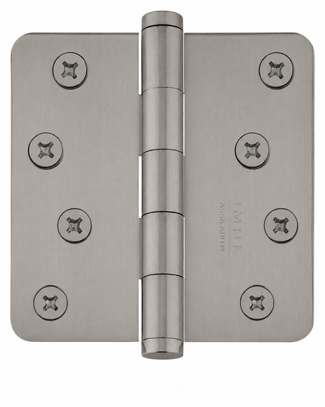 Emtek 91034US15A 91034US 4" x 4" Plated Steel Residential Duty 5/8" Radius Round Corner Plain Bearing Hinges - Pair Pewter