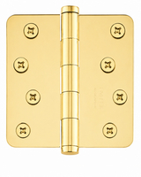 Emtek 91034US3 91034US 4" x 4" Plated Steel Residential Duty 5/8" Radius Round Corner Plain Bearing Hinges - Pair Polished Brass