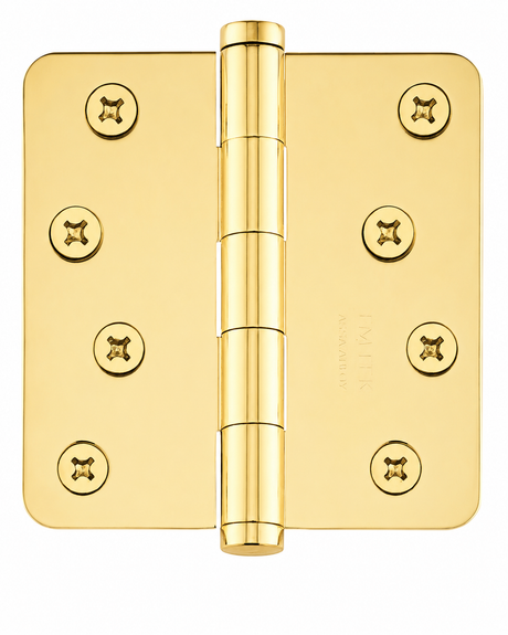 Emtek 91034US3 91034US 4" x 4" Plated Steel Residential Duty 5/8" Radius Round Corner Plain Bearing Hinges - Pair Polished Brass