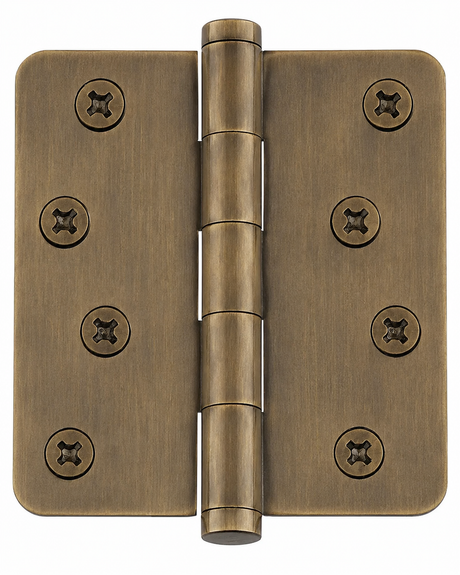 Emtek 91034US7 91034US 4" x 4" Plated Steel Residential Duty 5/8" Radius Round Corner Plain Bearing Hinges - Pair French Antique