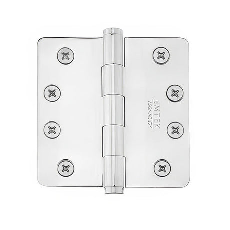 Emtek 92034US3 92034US 4" x 4" Plated Steel Heavy Duty 5/8" Radius Round Corner Plain Bearing Hinges - Pair Polished Brass