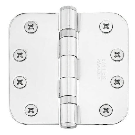Emtek 94034US26 4" x 4" Plated Steel Heavy Duty 5/8" Radius Round Corner Ball Bearing Hinges - Pair Polished Chrome