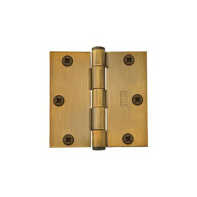 Emtek 96213US7 96213US 3.5" x 3.5" Solid Brass Square Corner Plain Bearing Mortise Hinge - Pair French Antique