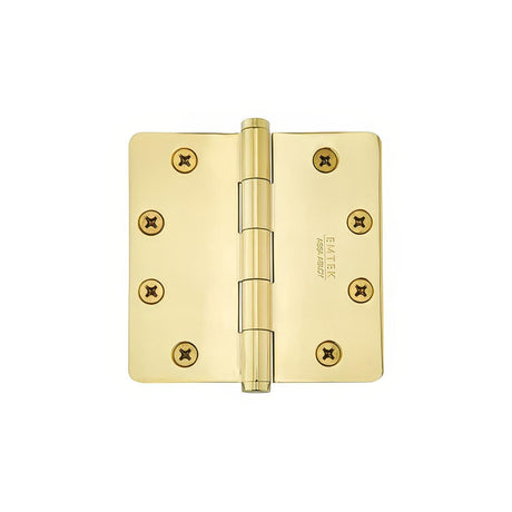 Emtek 96224US4 4" x 4" Solid Brass 1/4" Radius Corner Plain Bearing Mortise Hinge - Pair Satin Brass