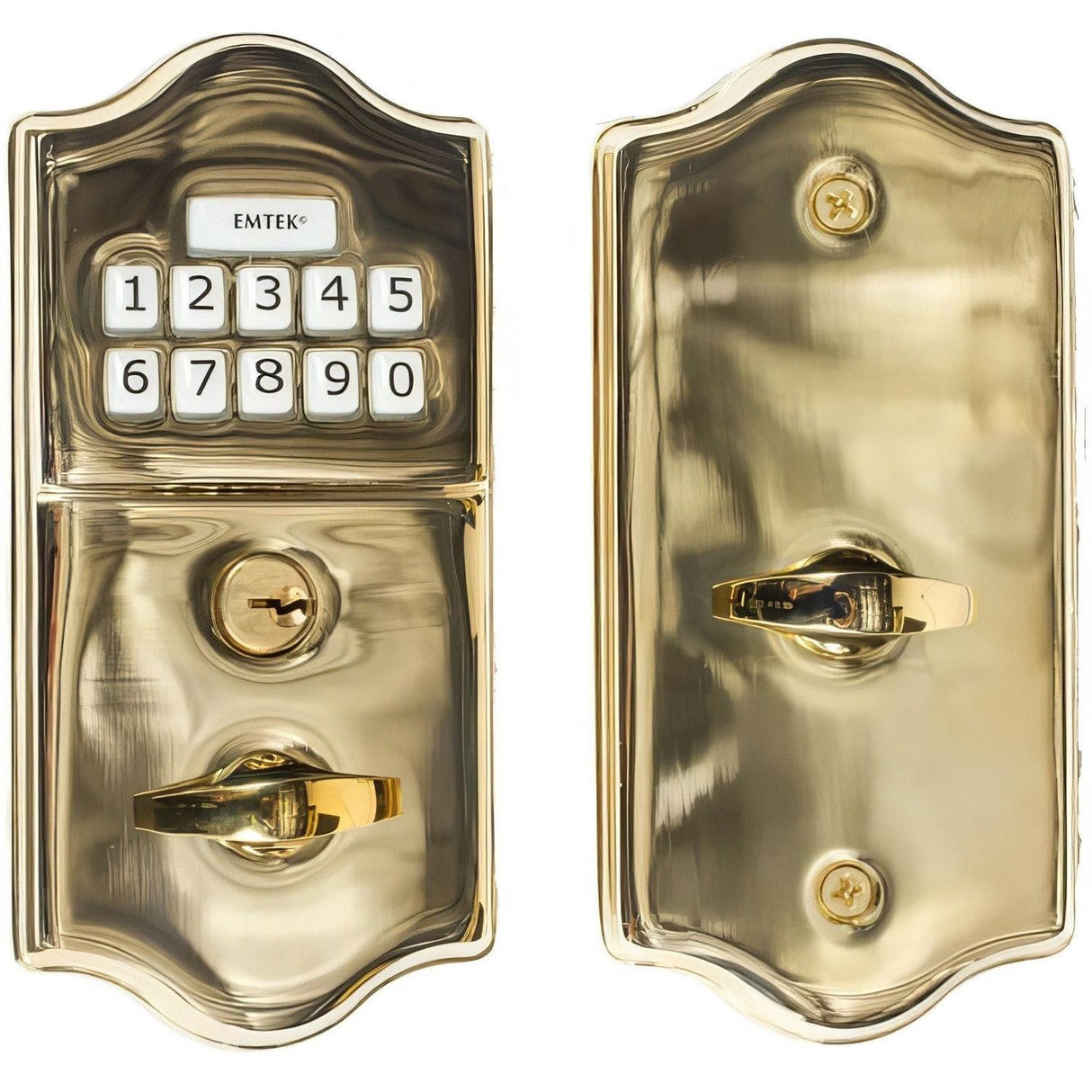Emtek E1000US3 Single Cylinder Solid Brass Electronic Deadbolt Lifetime Polished Brass
