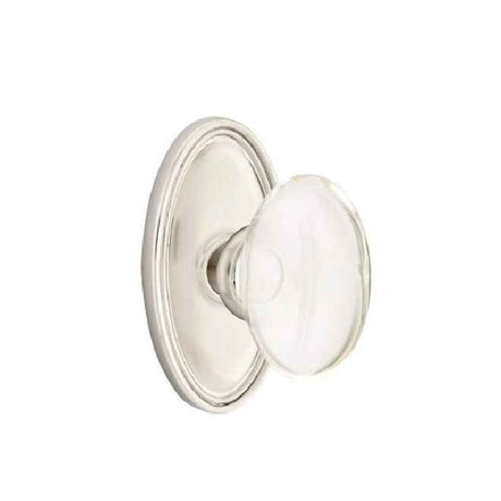 Emtek Glass Knob 2-3/8" Backset Passage with Oval Rose for 1-1/4" to 2" Door - Reversible in Satin Nickel